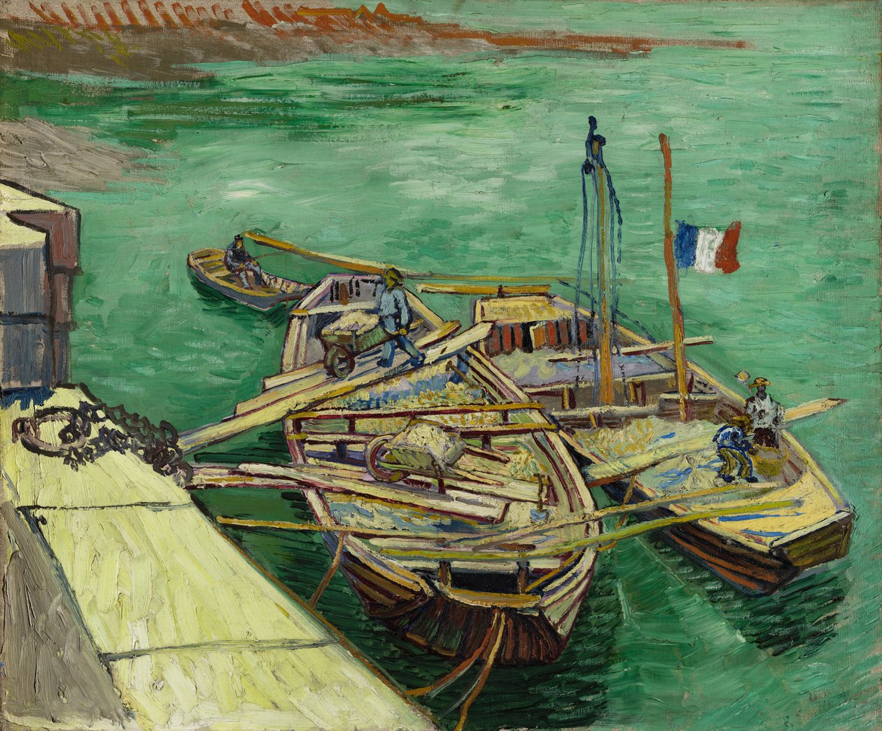Cais com homens a descarregar barcaças de areia de Vincent van Gogh
