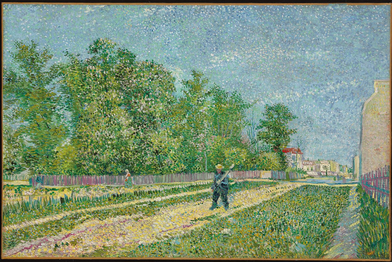 Estrada nos limites de Paris, fazendeiro carregando uma pá no ombro, 1887 de Vincent van Gogh