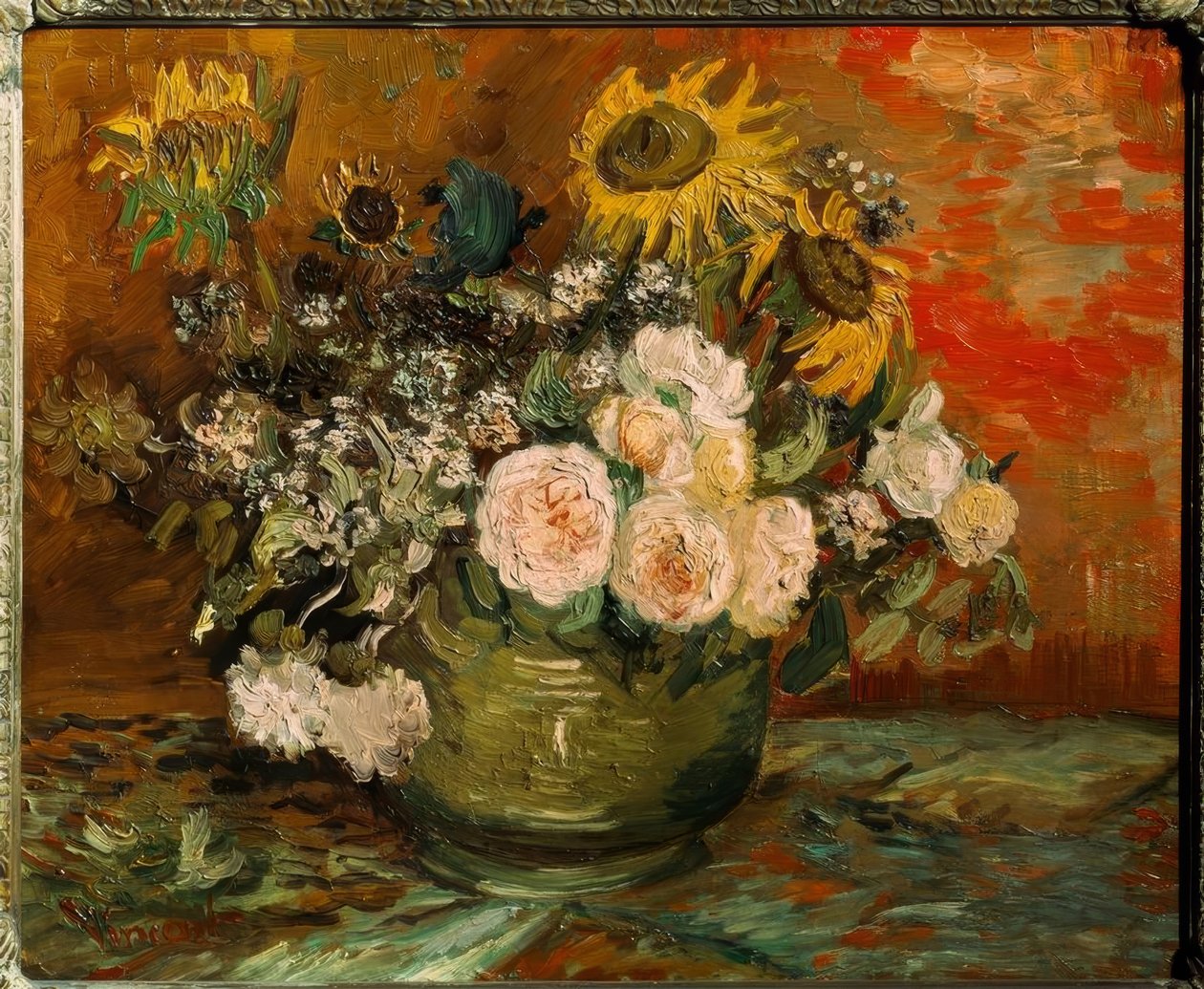 Rosas e girassóis de Vincent van Gogh