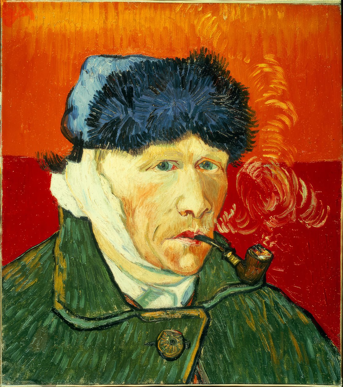 Auto-retrato com chapéu de pele, orelha enfaixada e cachimbo de Vincent van Gogh