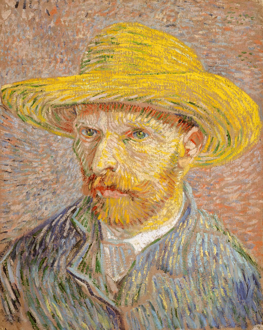 Auto-retrato com um chapéu de palha anverso: O descascador de batatas, 1887. de Vincent van Gogh
