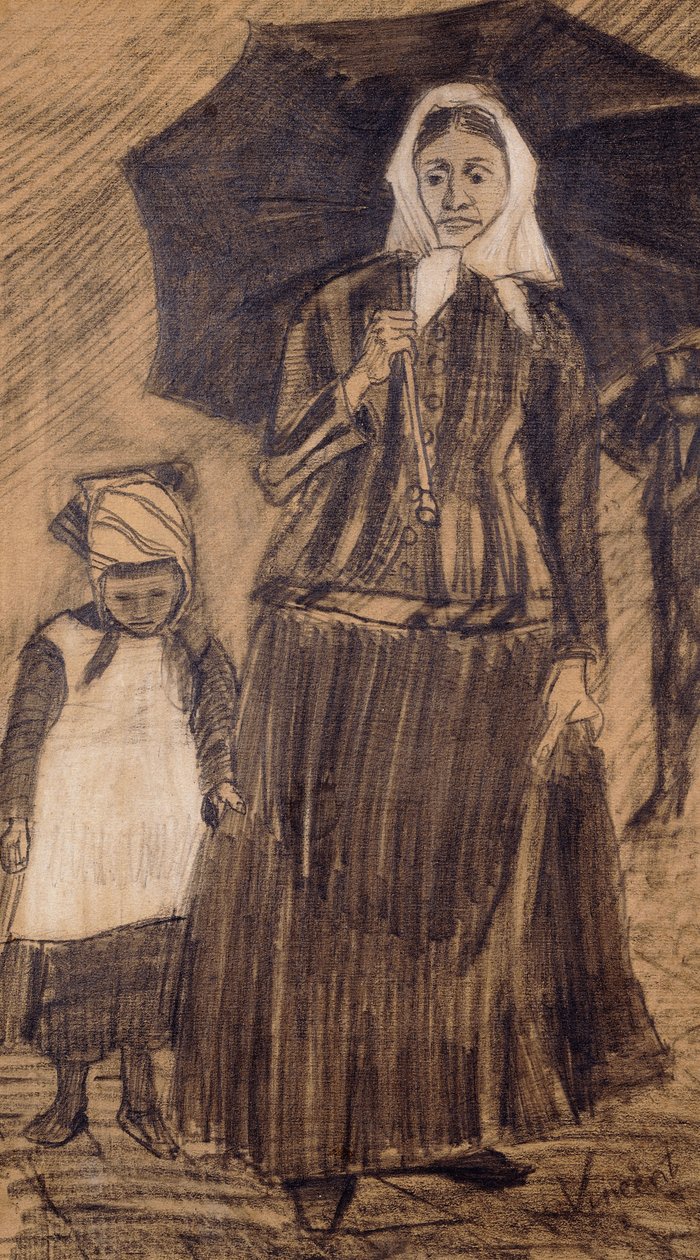 Sien sob um guarda-chuva com uma garota, 1882 de Vincent van Gogh
