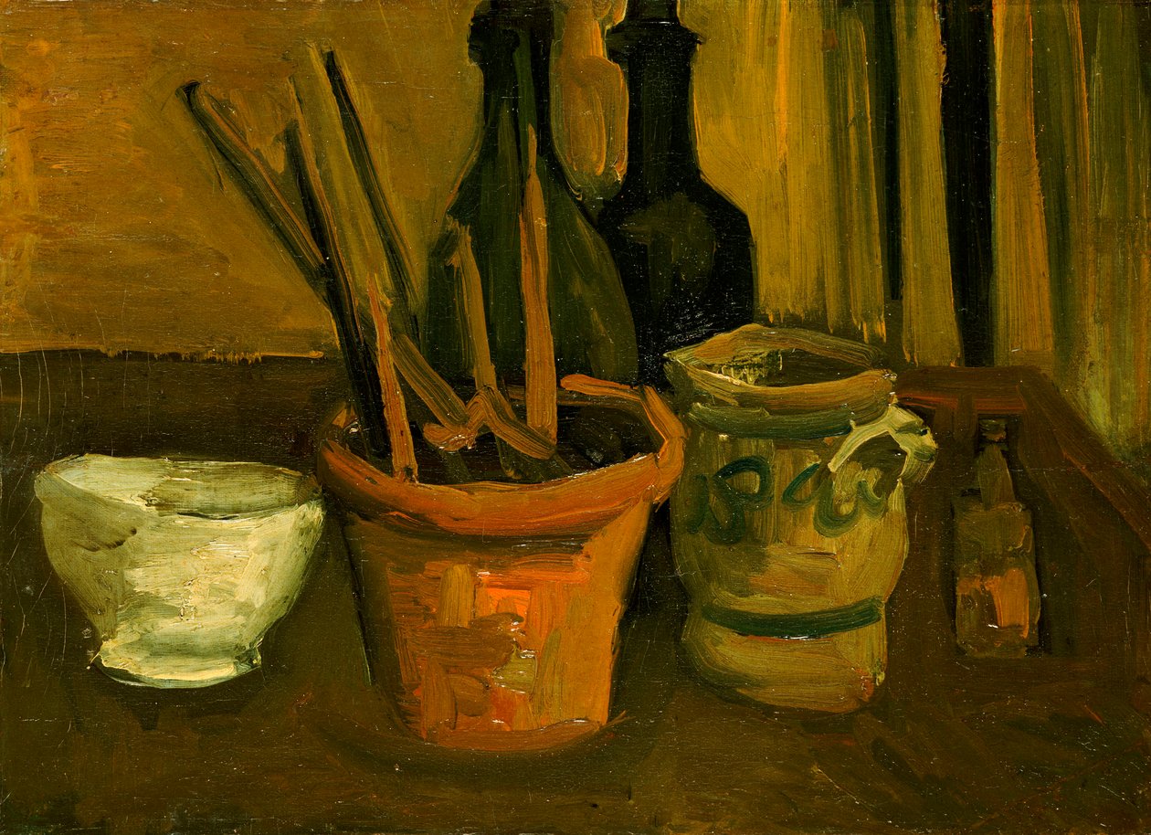 Natureza morta de pincéis em um vaso de flores de Vincent van Gogh