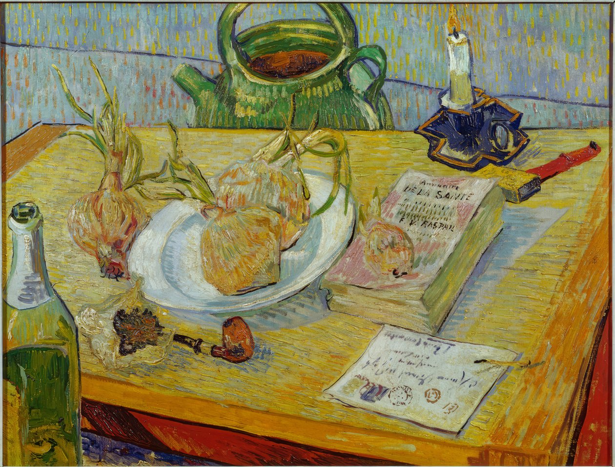 Natureza morta com prancheta, apito, cebola e lacre de Vincent van Gogh