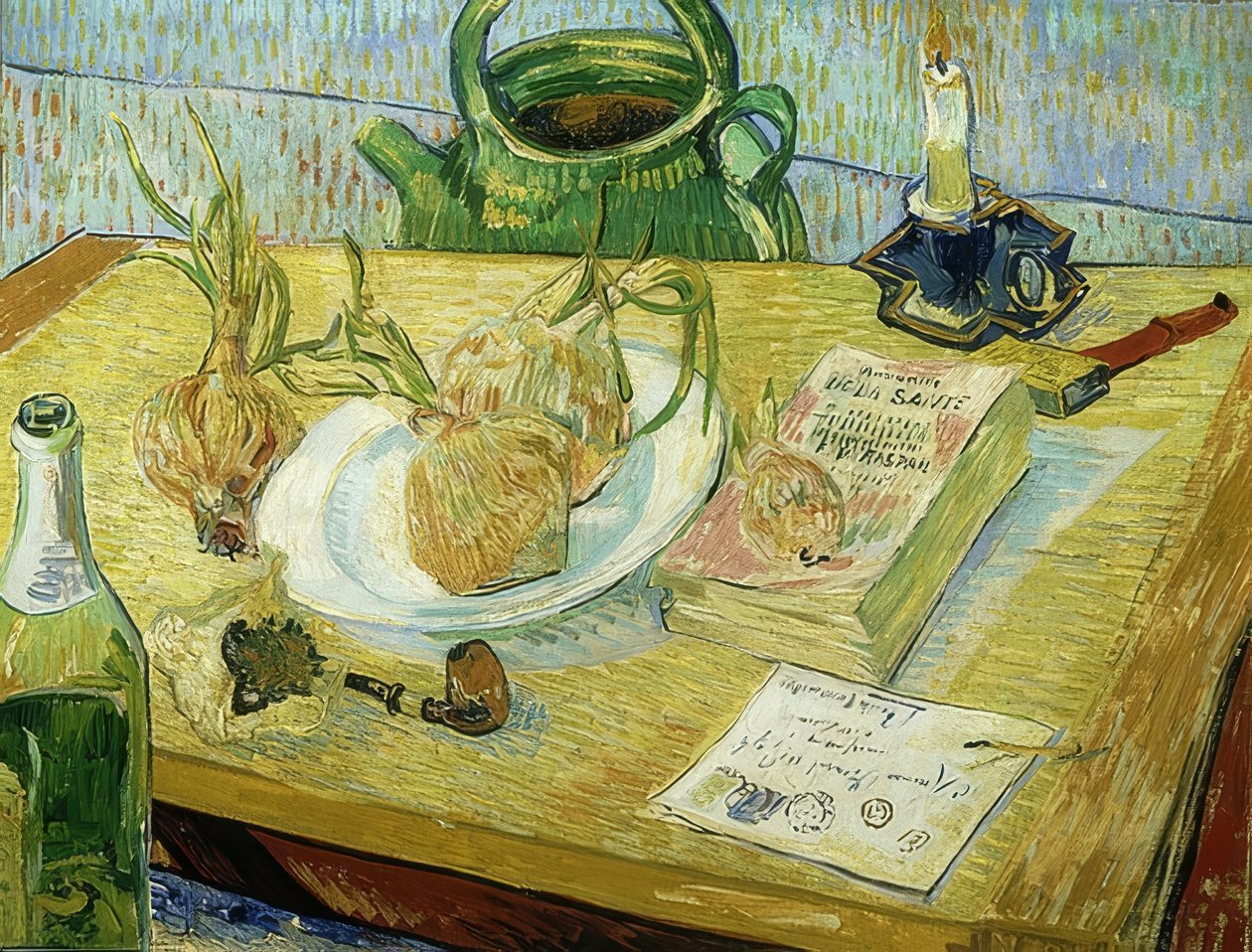 Natureza morta com prancheta, cachimbo, cebola e lacre. 1889 de Vincent van Gogh