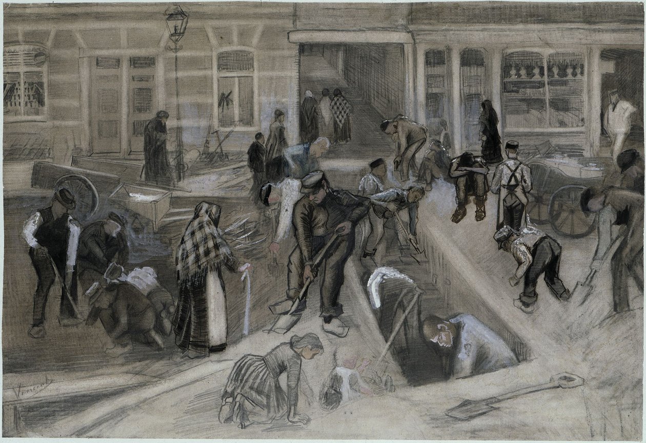 Trabalhadores da estrada a escavar uma caixa de escada de Vincent van Gogh