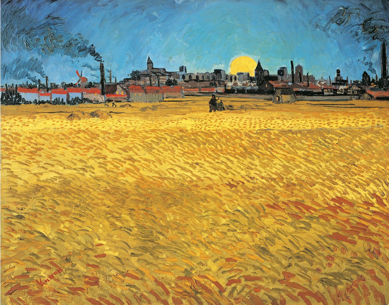 Pôr-do-sol: Campos de trigo perto de Arles de Vincent van Gogh