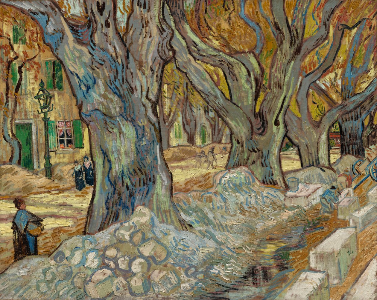 Os grandes plátanos (reparadores de estradas em Saint-Rémy) de Vincent van Gogh