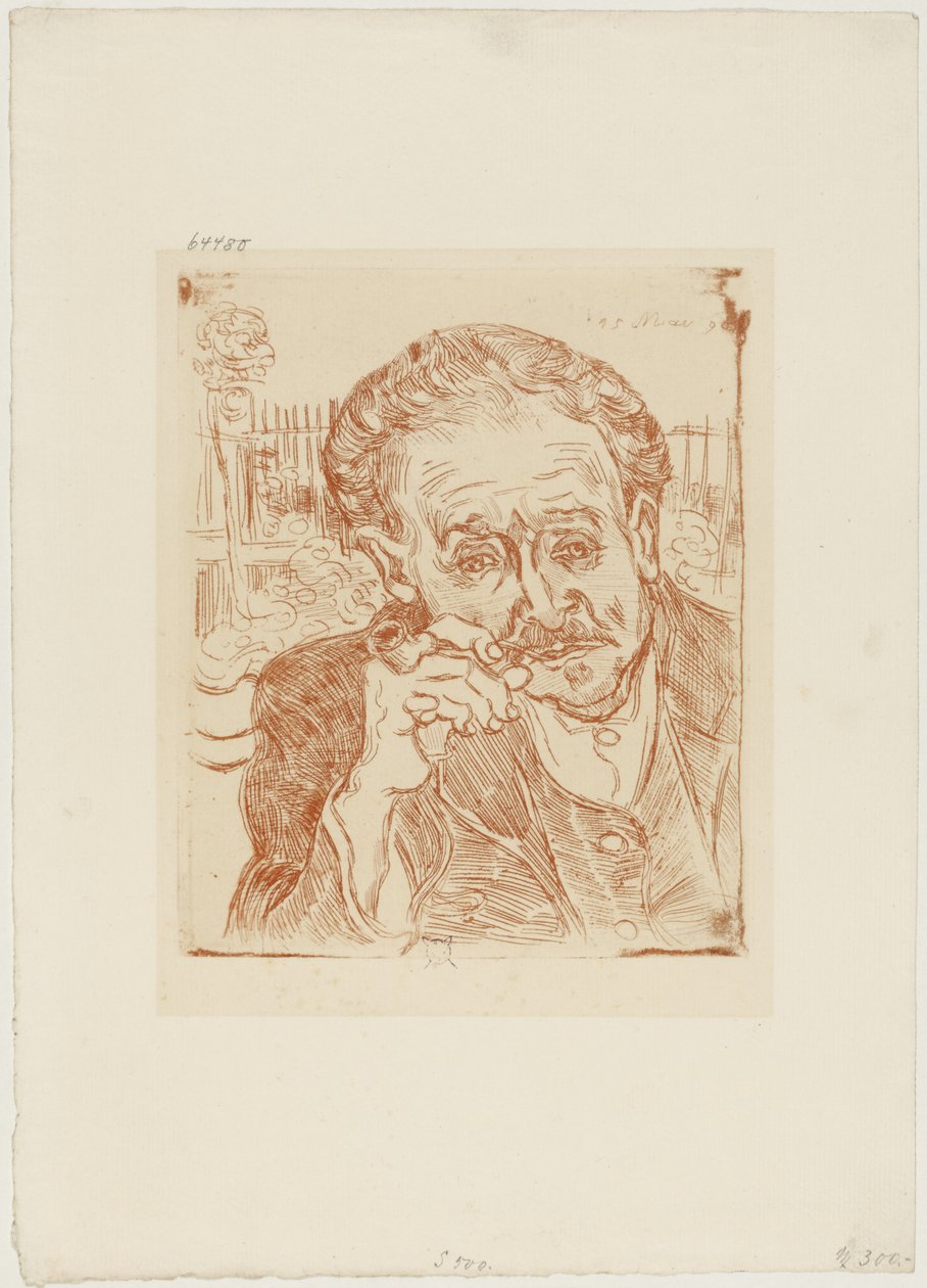O Homem do Cachimbo (Retrato do Dr. Paul Gachet), c.1890-1909 (água-forte sobre papel) de Vincent van Gogh
