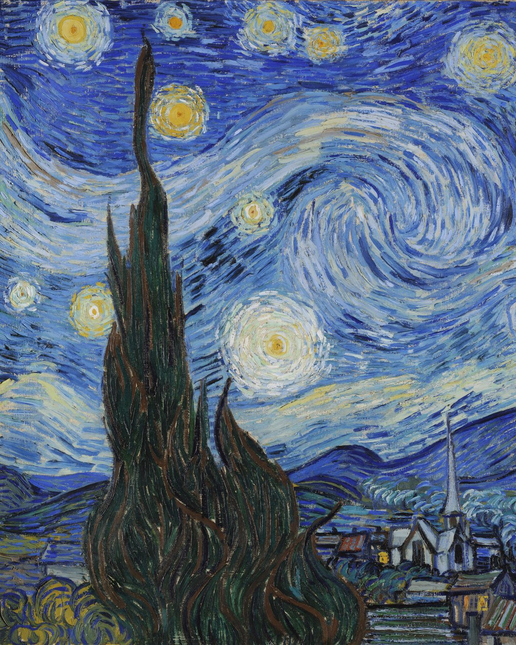 A noite estrelada, junho de 1889 (óleo sobre tela) (detalhe de 702746) de Vincent van Gogh