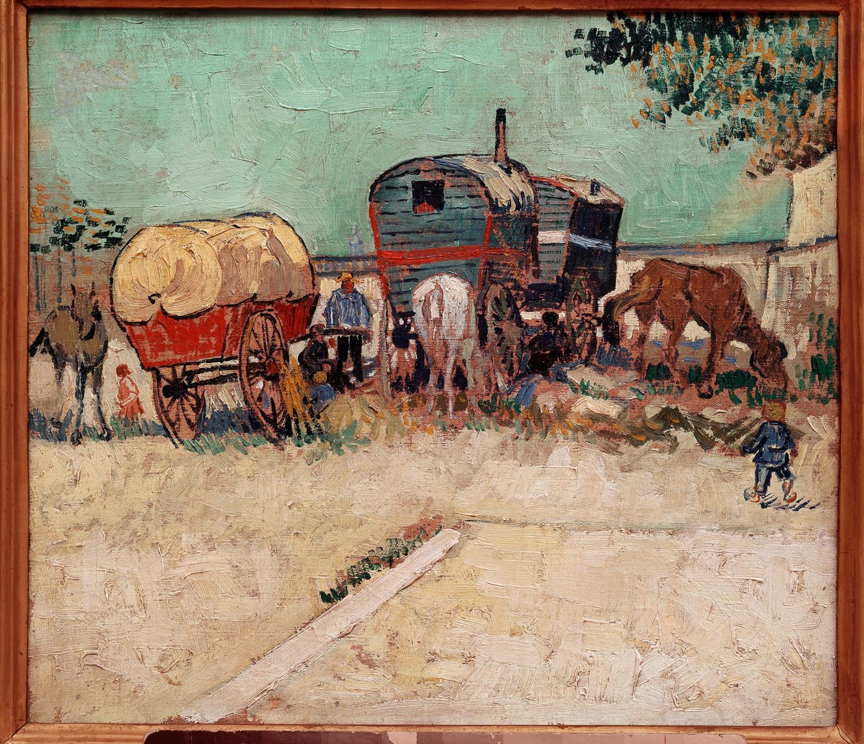 Os reboques, um acampamento de boémios nas proximidades de Arles. Pintura de Vincent Van Gogh (1853-1890) de Vincent van Gogh