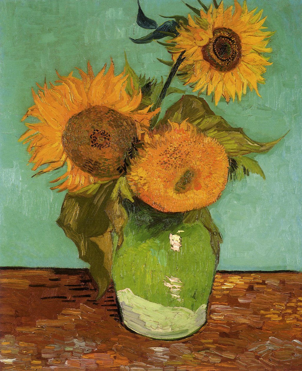 Três girassóis num vaso de Vincent van Gogh