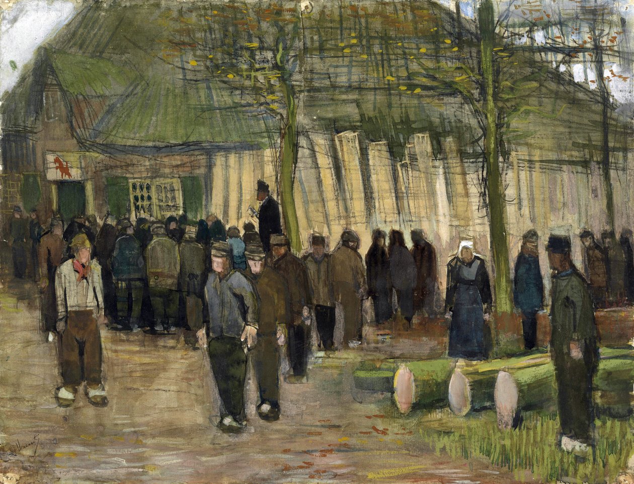 Venda de madeira (vente de bois) par Gogh, Vincent, van (1853-1890). Giz, aguarela, caneta e tinta sobre papel, tamanho : 34,9x44,8 de Vincent van Gogh