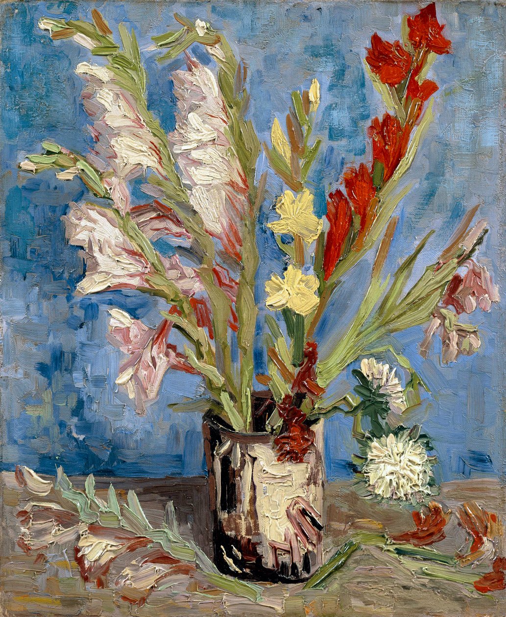 Vaso com gladíolos e ásteres da China, 1886 de Vincent van Gogh