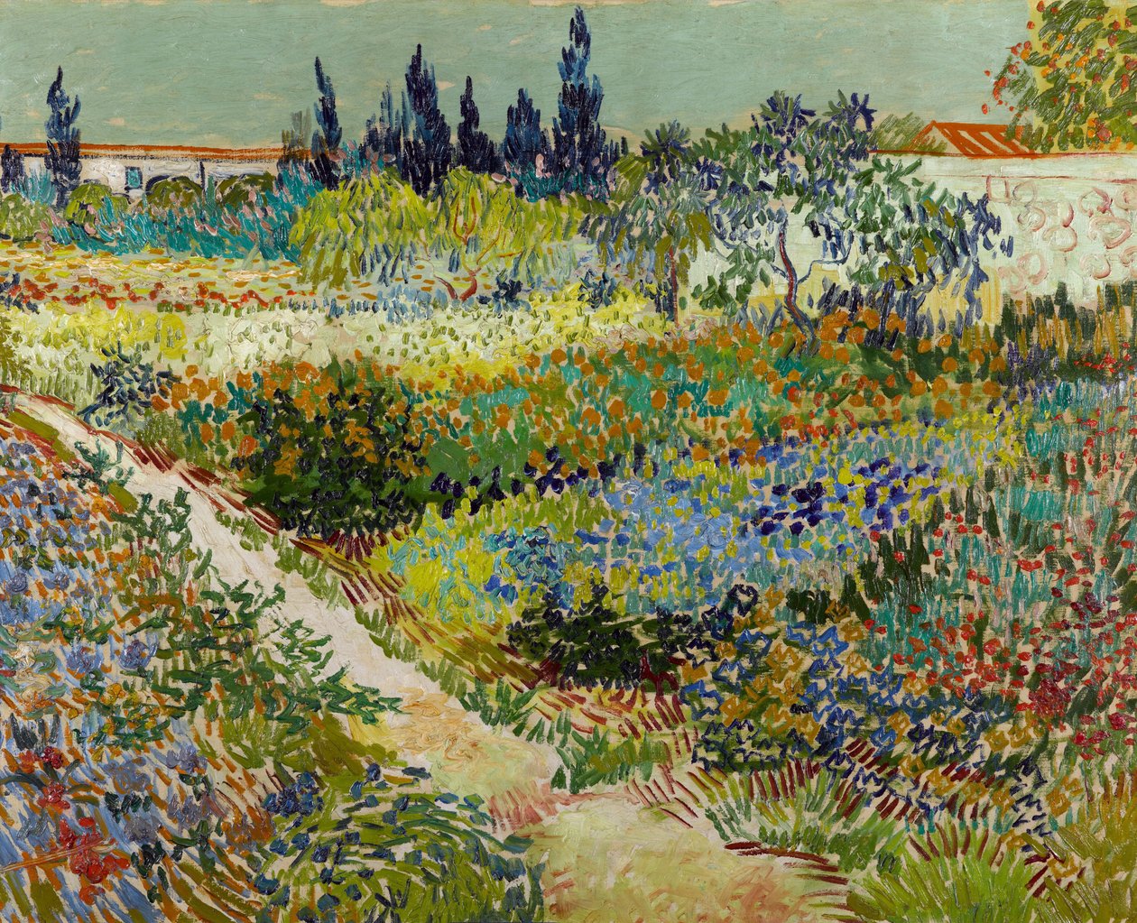 "Vue de jardin fleuri avec chemin" (Jardim florido com caminho) Peinture de Vincent van Gogh (1853-1890) 1888 Gemeentemuseum Den Haag, La haye, Pays Bas de Vincent van Gogh