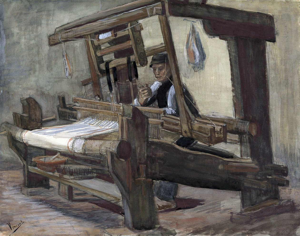 Weaver (tisserand) par Gogh, Vincent, van (1853-1890). Caneta, pincel, aguarela, tinta da Índia sobre papel, tamanho : 35,7x45,1 de Vincent van Gogh