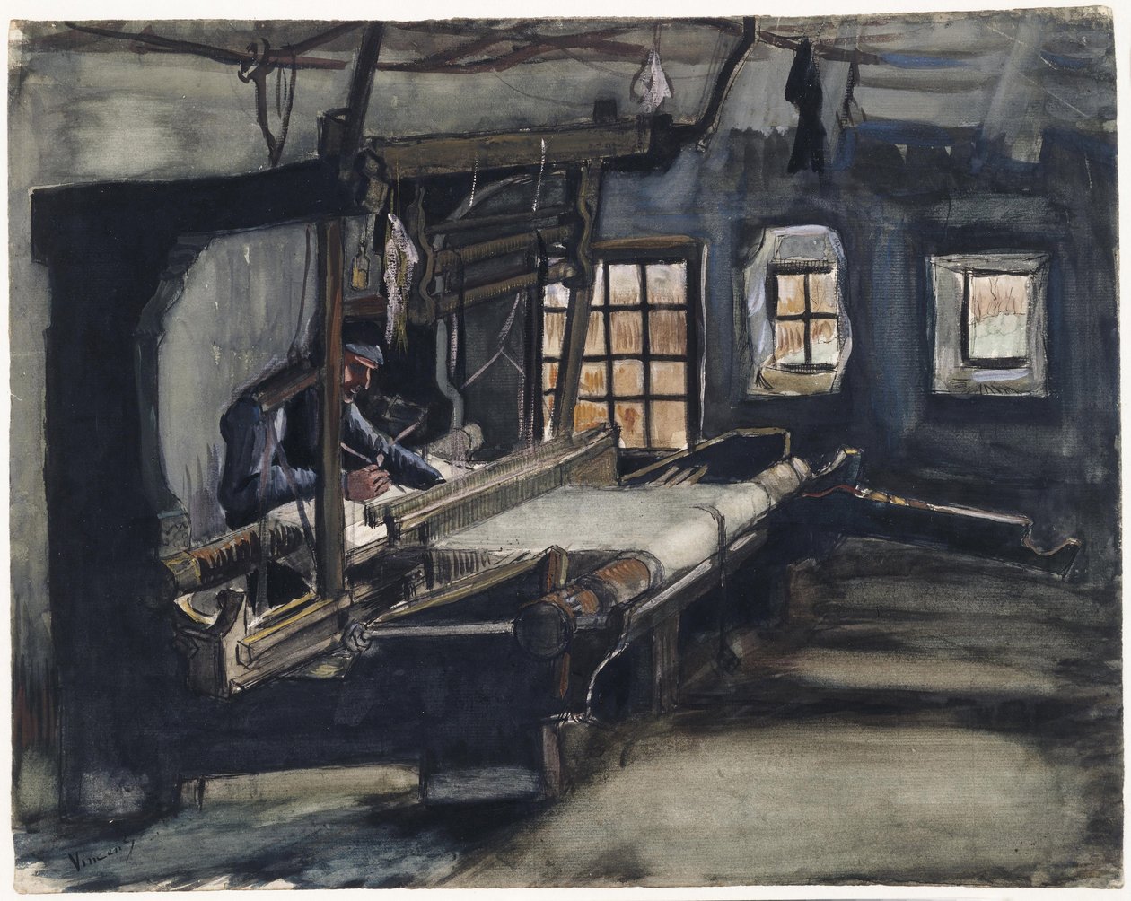 Weaver (tisserand) par Gogh, Vincent, van (1853-1890). Caneta, pincel, aguarela, tinta da Índia sobre papel, tamanho : 35,5x44,6 de Vincent van Gogh