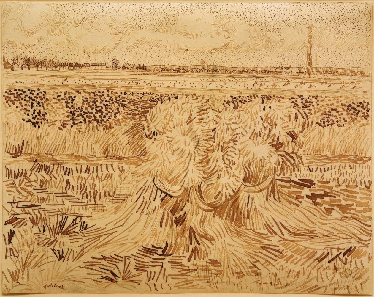 Campo de trigo com feixe de grãos de Vincent van Gogh