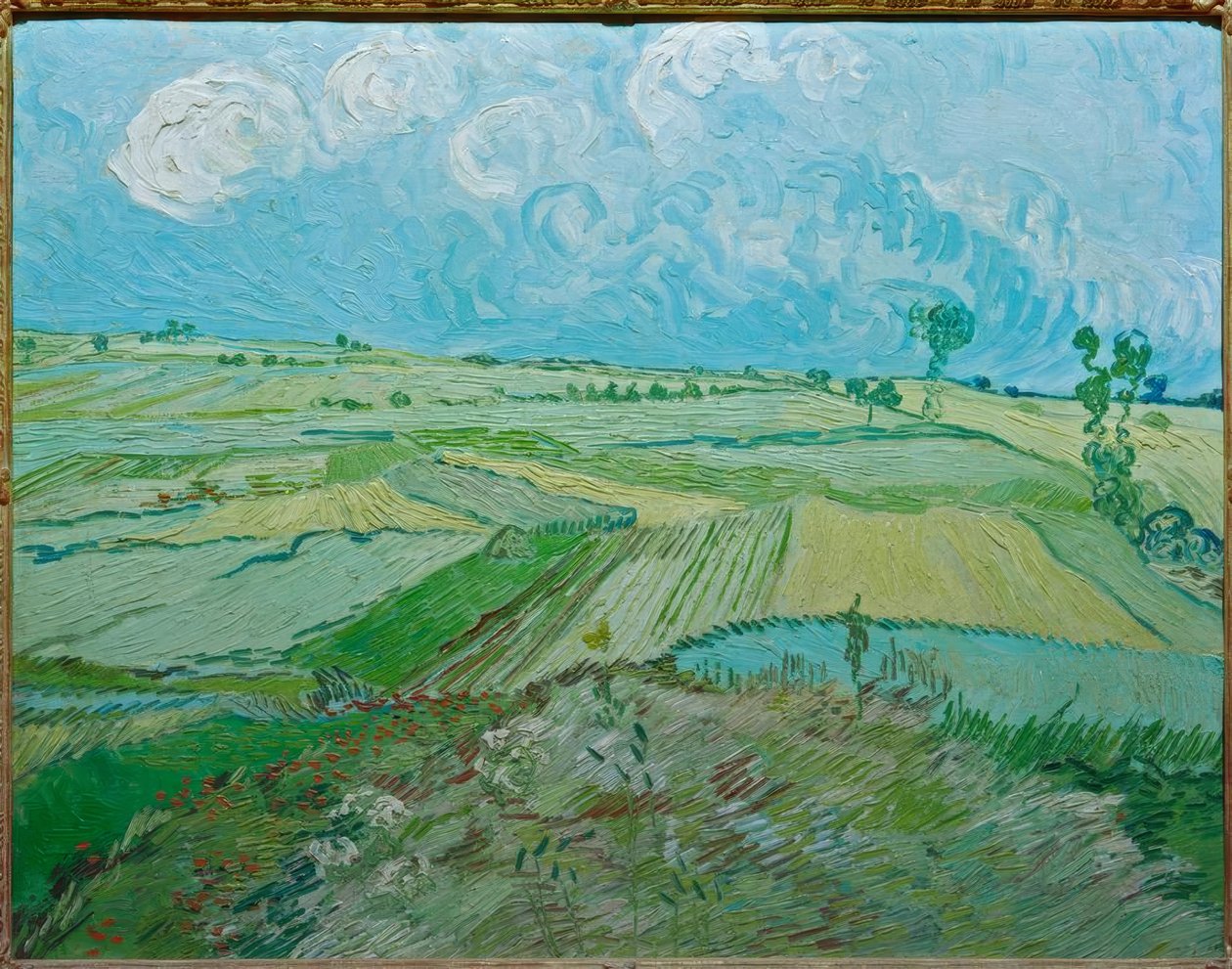 Campos de trigo em Auvers com nuvens de chuva de Vincent van Gogh