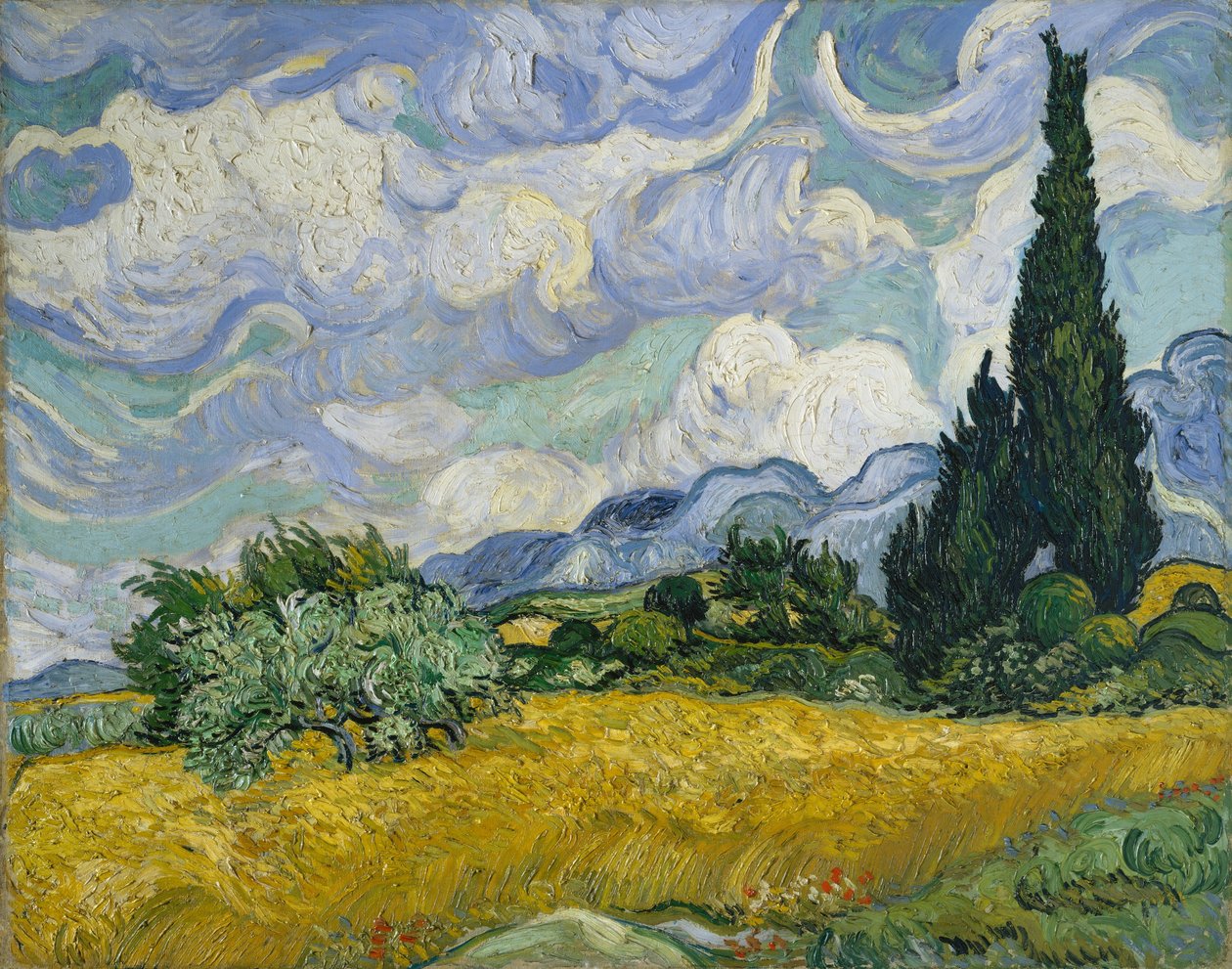 Campo de trigo com ciprestes, 1889. de Vincent van Gogh