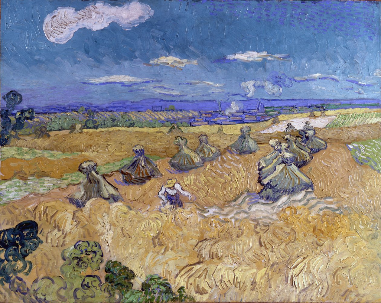 Pilhas de trigo com ceifeira de Vincent van Gogh