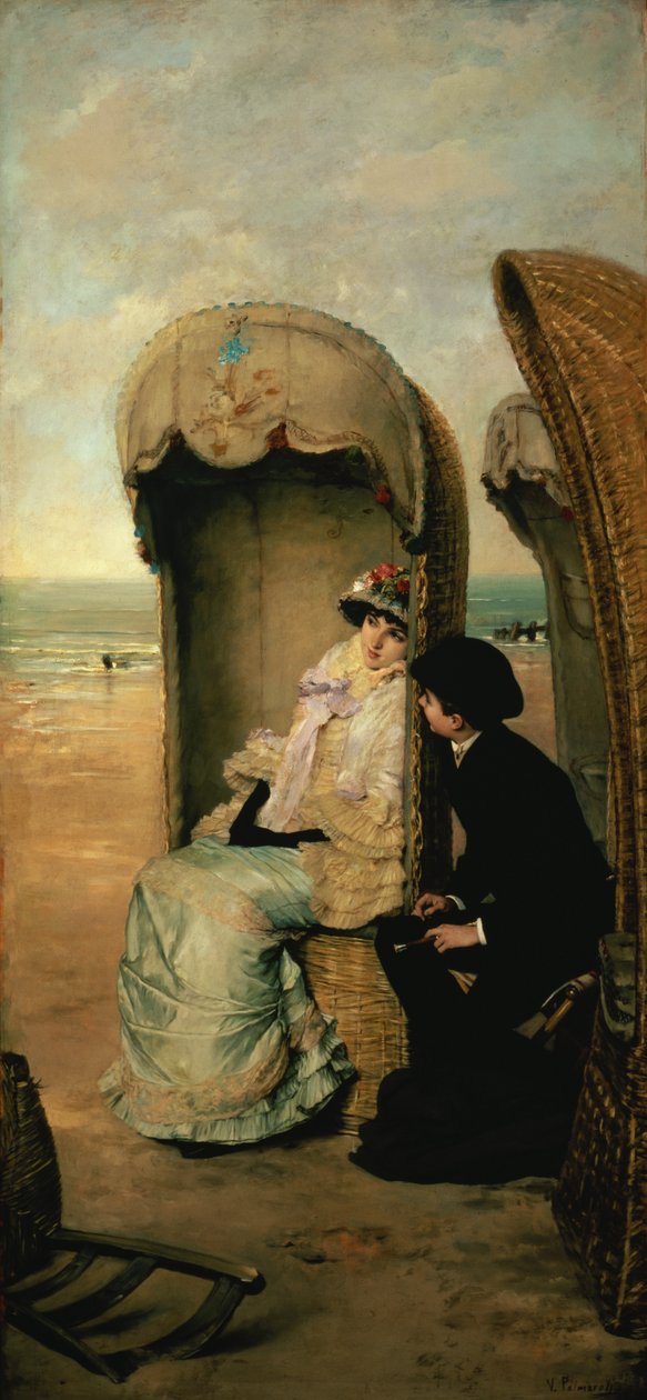 Confidências na praia, c.1883 de Vincente Gonzalez Palmaroli