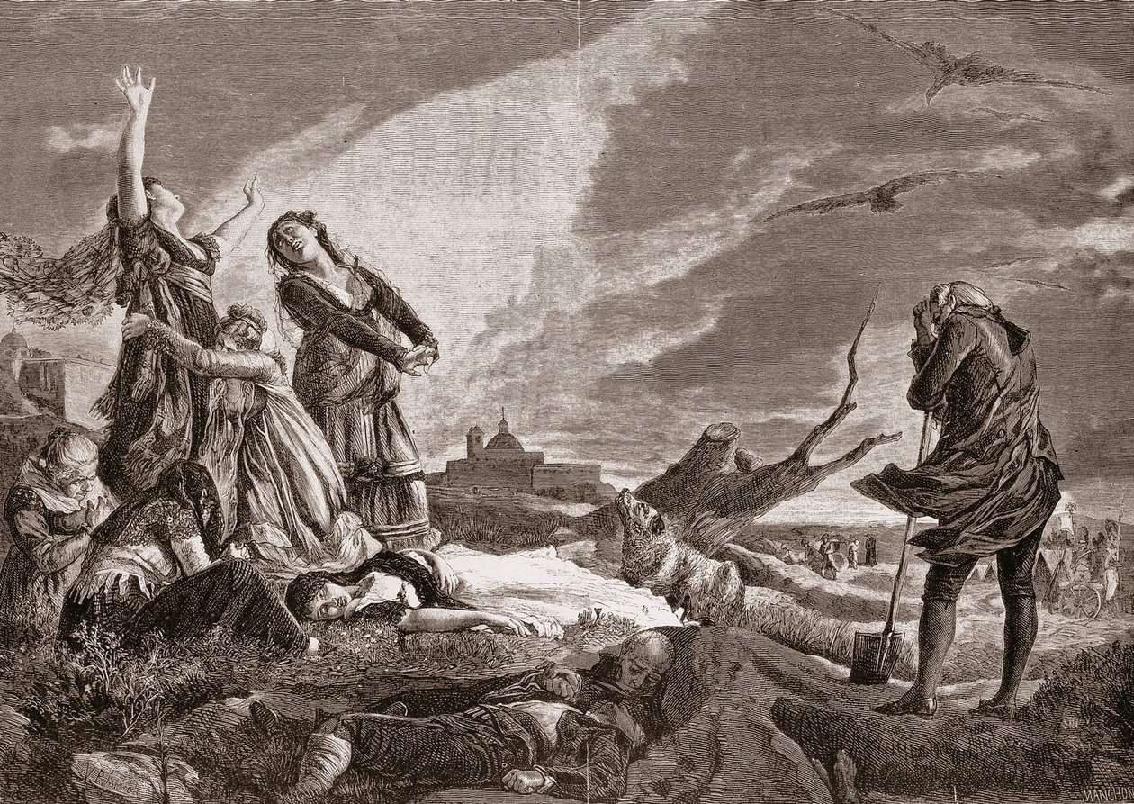 Guerra da Independência Espanhola (1808-1814). Funeral em La Moncloa, Madrid, em 3 de Maio de Vincente Gonzalez Palmaroli