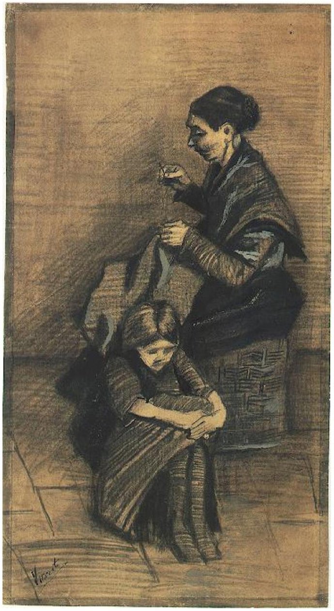 Sien, -Sitting-on-a-Basket, -com-menina F1072 Vincent van Gogh de Vincent van Gogh