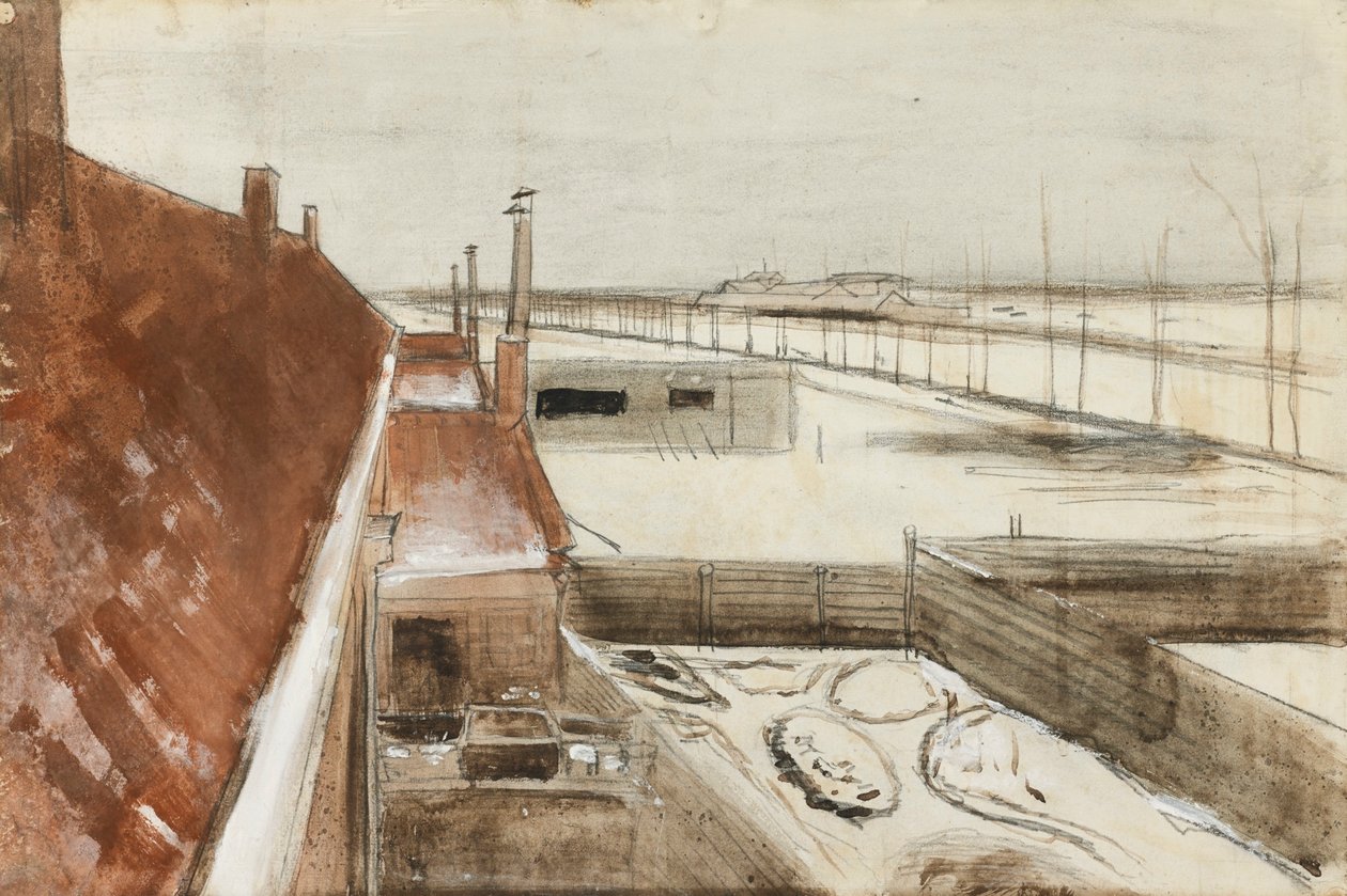 Vista da janela do estúdio de Vincents no inverno II (1883) de Vincent van Gogh