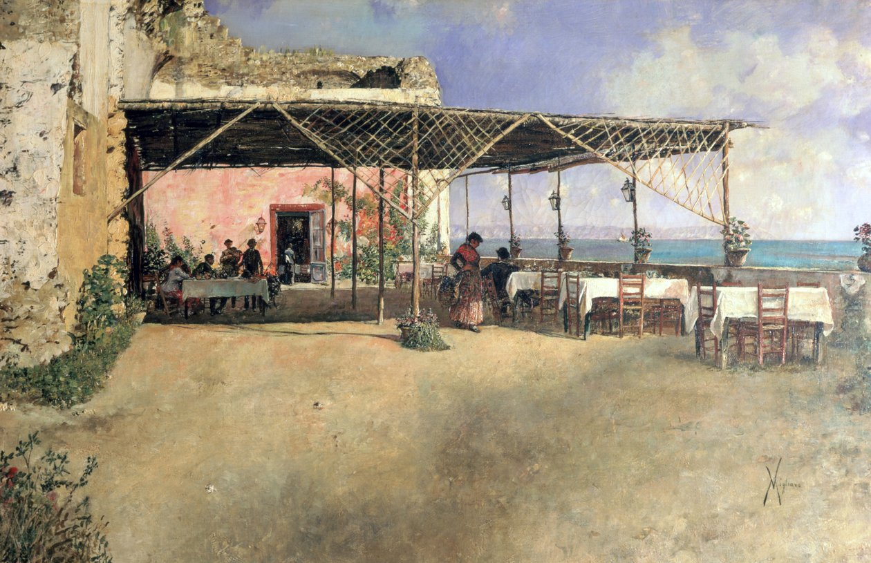 Uma Taverna em Posillipo, c.1886 de Vincenzo Migliaro