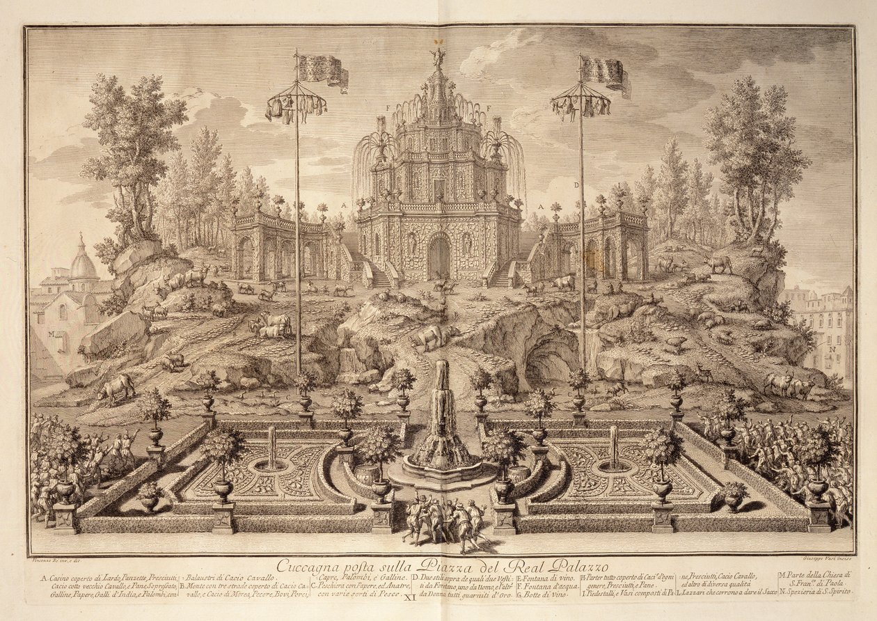 O Cuccagna, de Narração do Solemni Reali Feste, gravado por Giuseppe Vasi (1710-82), publicado em 1749 de Vincenzo dal Re