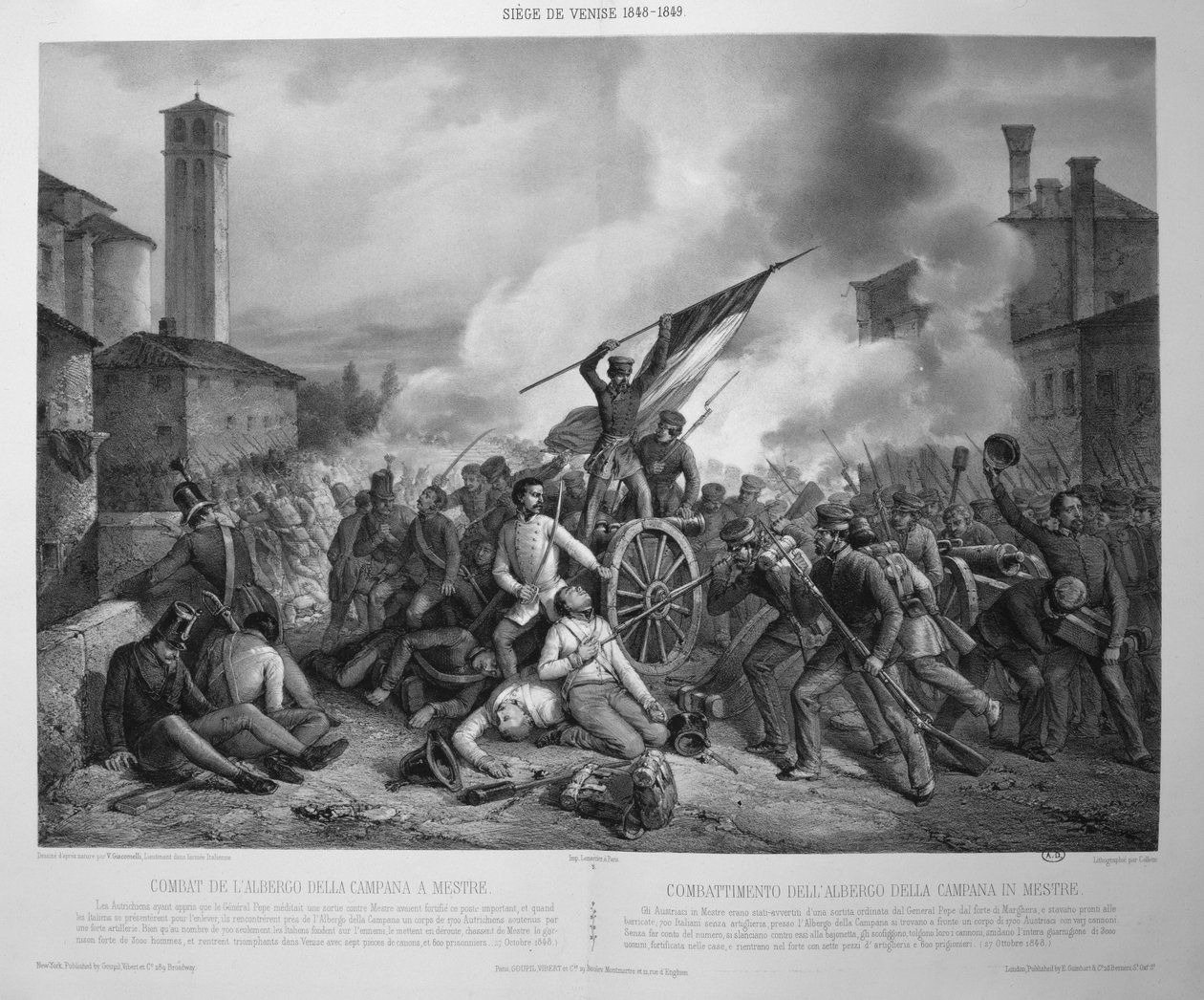 A Batalha do Albergo della Campana no Mestre em 27 de outubro de 1848 durante o cerco de Veneza em 1848-9 (litho) de Vincenzo (after) Giacomelli