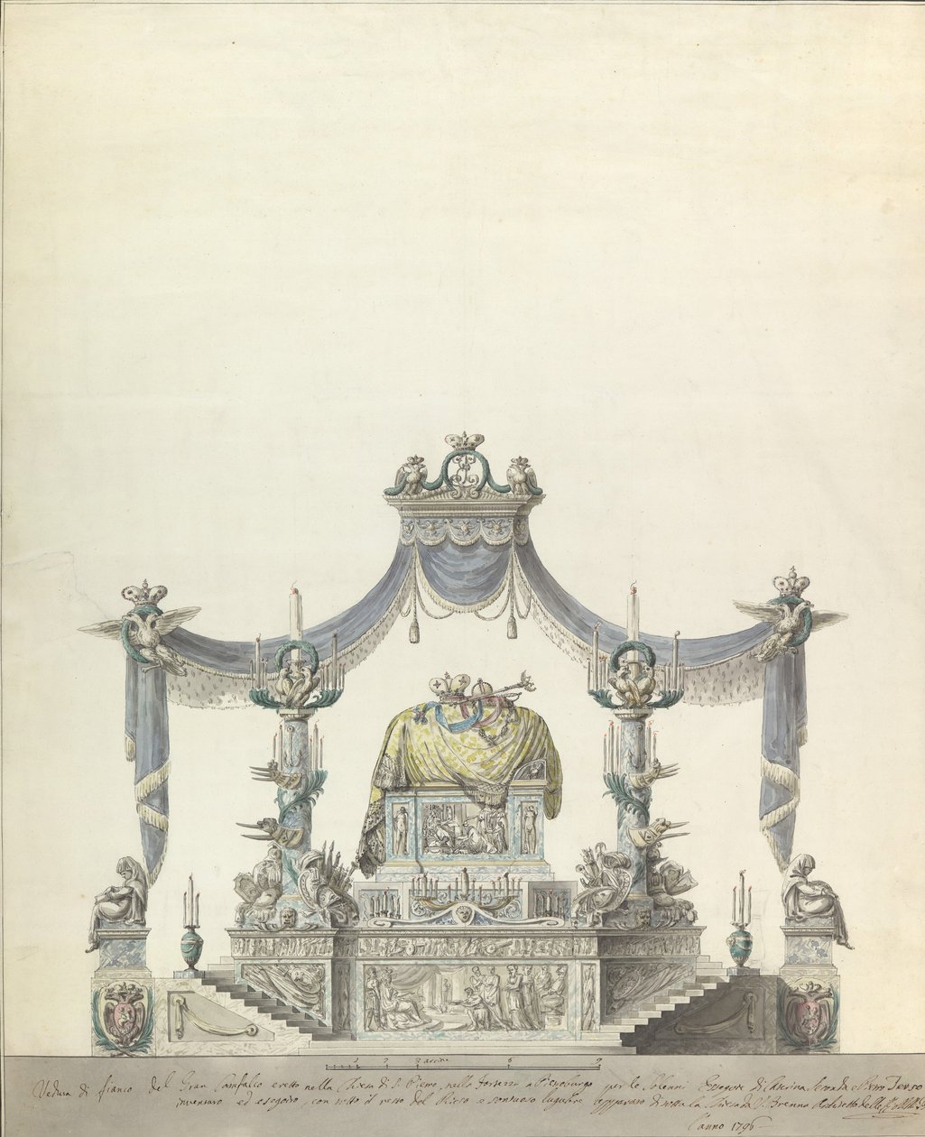 Catafalco da Imperatriz Catarina, a Grande da Rússia Elevação Lateral., 1796. de Vincenzo Brenna