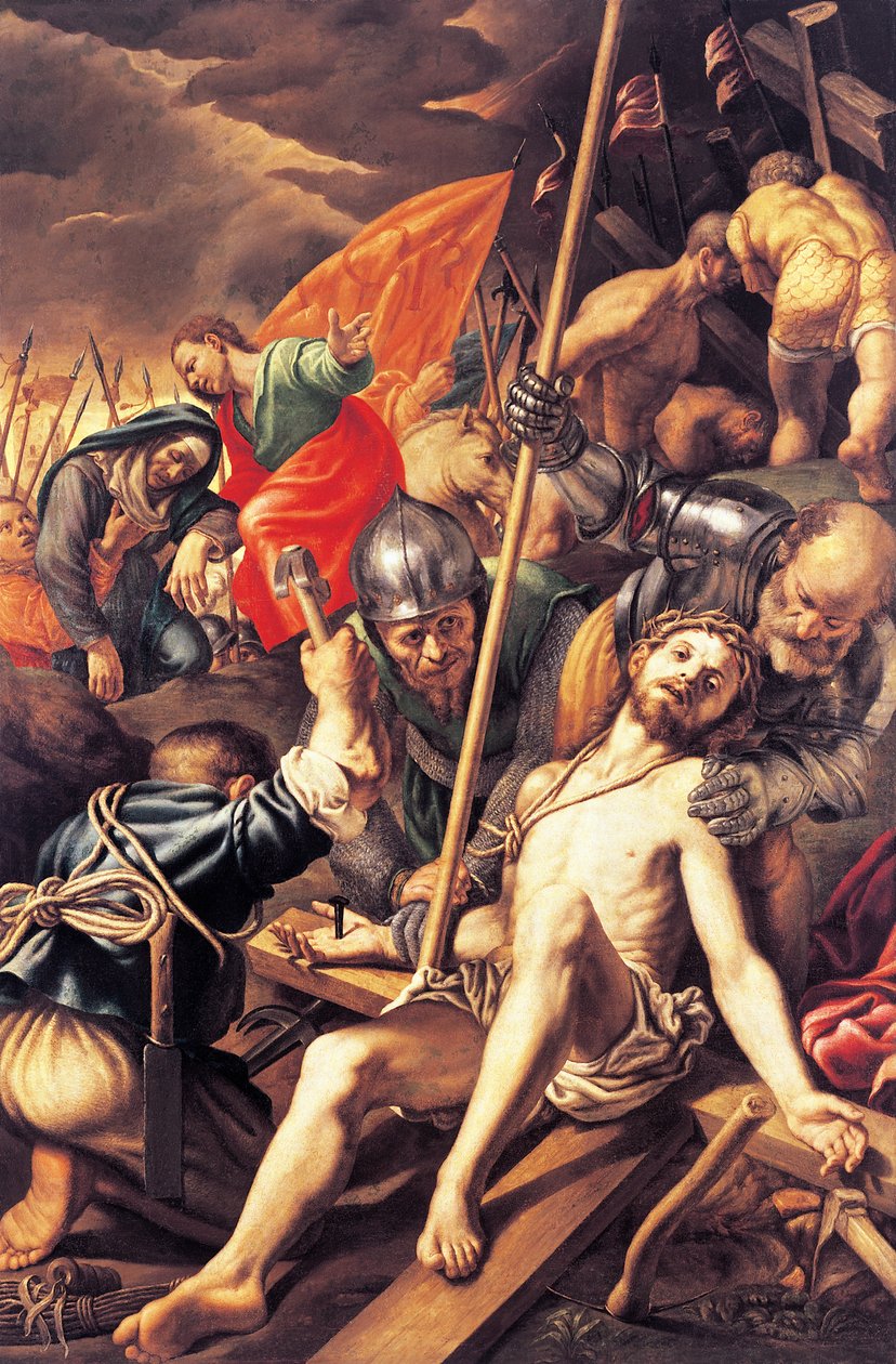 Cristo sendo pregado na cruz, por Vincenzo Campi de Vincenzo Campi