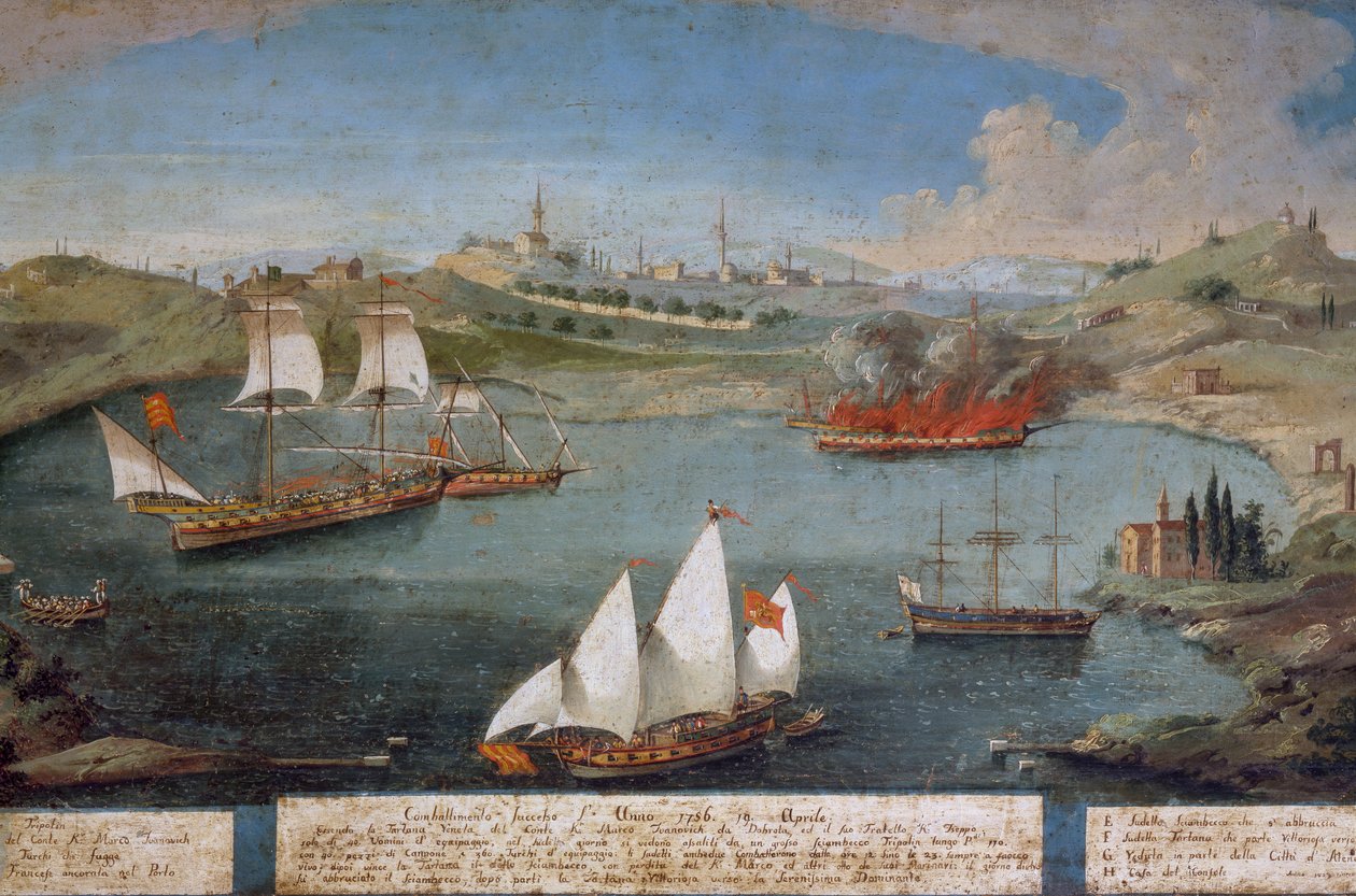 Batalha naval entre os navios venezianos de Marco Ivanovich Dobrota e os navios turcos, 19 de Abril de Vincenzo Chilone