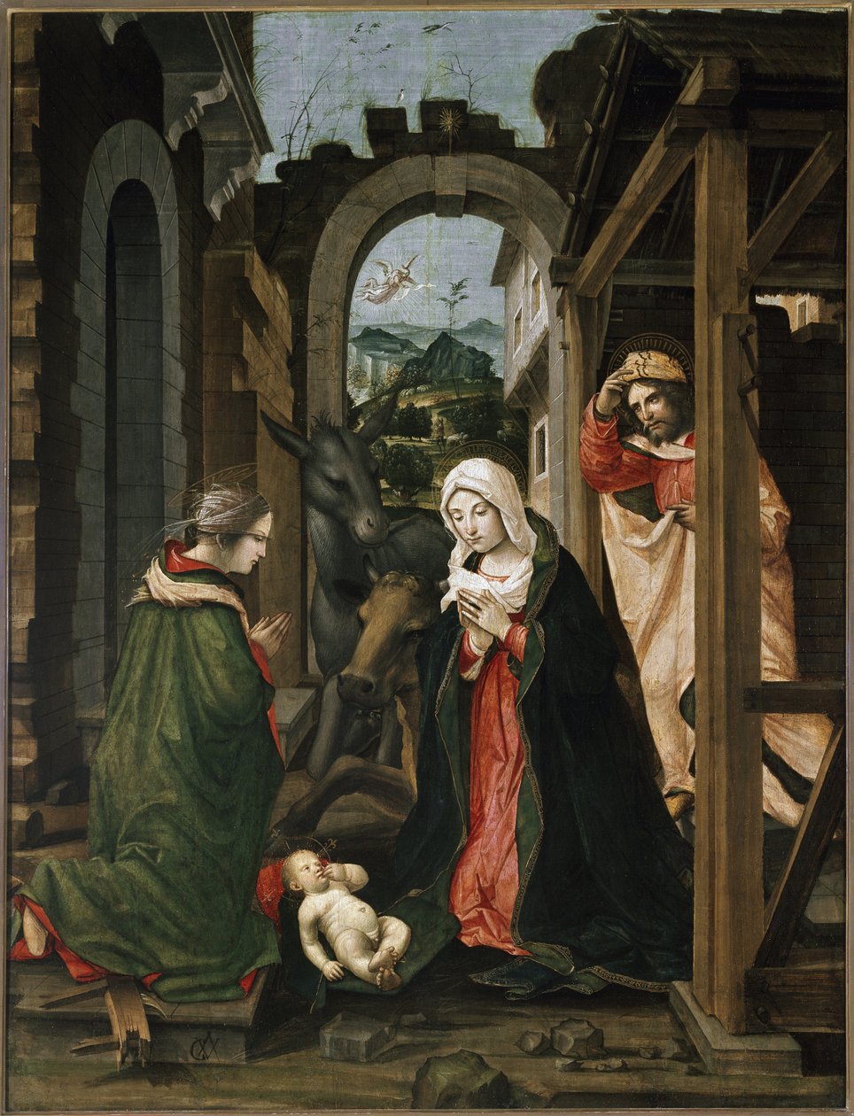 Natividade com Santa Catarina de Alexandria (óleo no painel de Vincenzo Civerchio