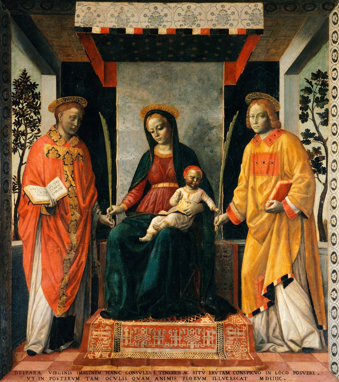 Madona e Criança entre São Faustino e São Jovita, de Vincenzo Foppa (ca 1427-ca 1515), Tempera sobre tela, 205x226 cm de Vincenzo Foppa