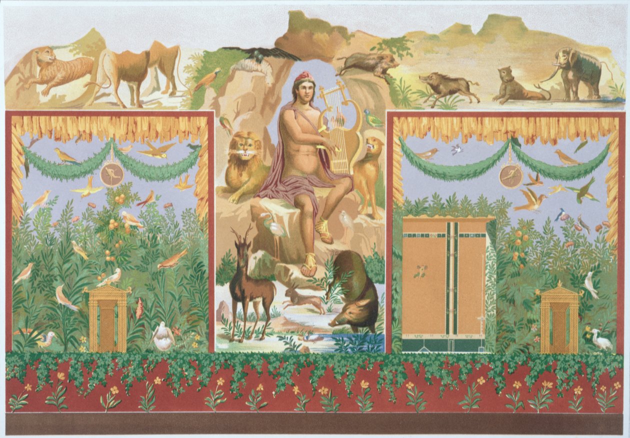 Orfeu Domando os Animais, reconstrução de um afresco de Pompéia de Vincenzo Loria