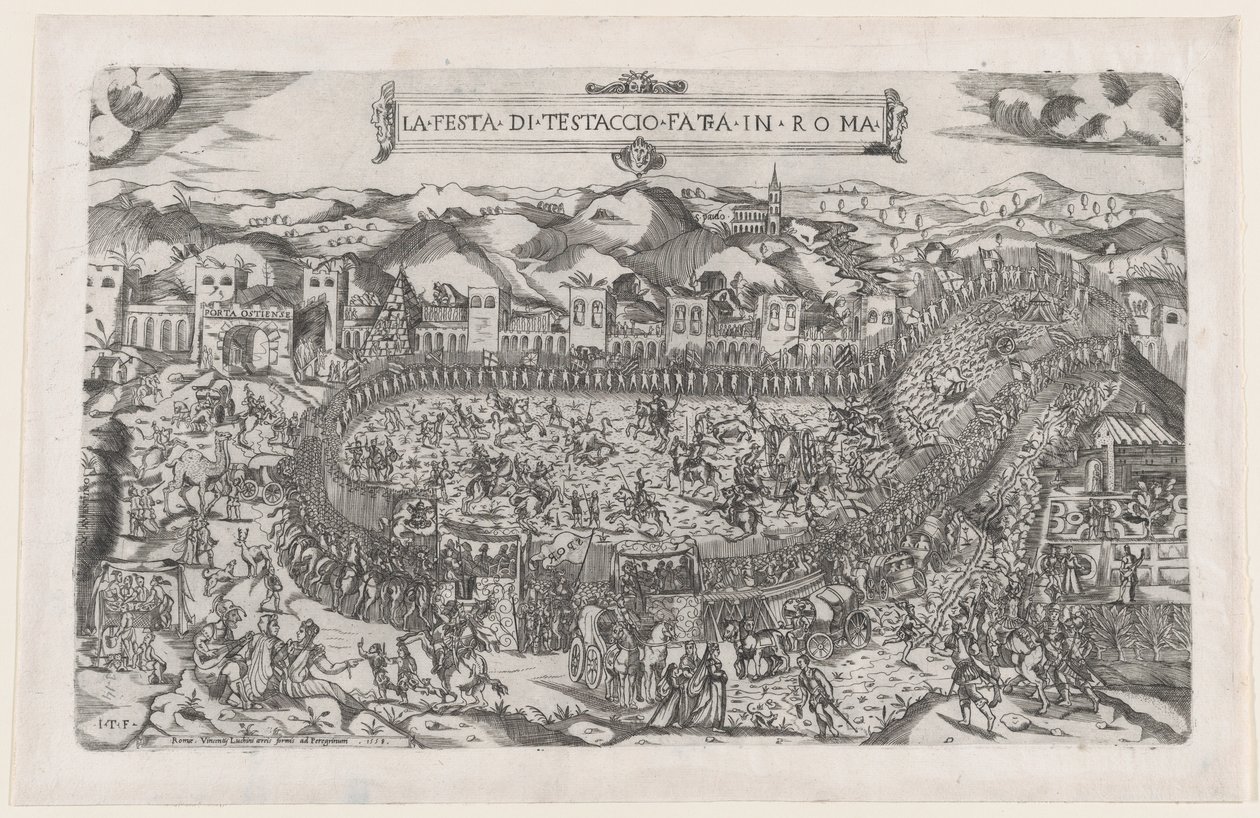 O Espelho da Magnificência Romana: Jogos de Carnaval realizados no Monte Testaccio em Roma, 1558., 1558 de Vincenzo Luchino