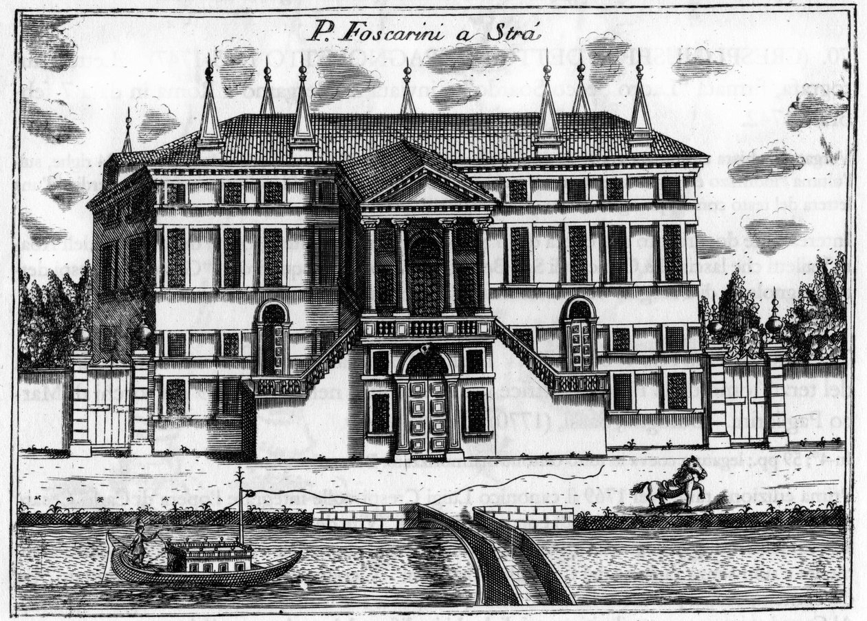 O palácio (Palazzo) Foscarini a Stra perto de Veneza. em "Singularidade de Veneza" de Vincenzo Coronelli (1650-1718). de Vincenzo Maria Coronelli