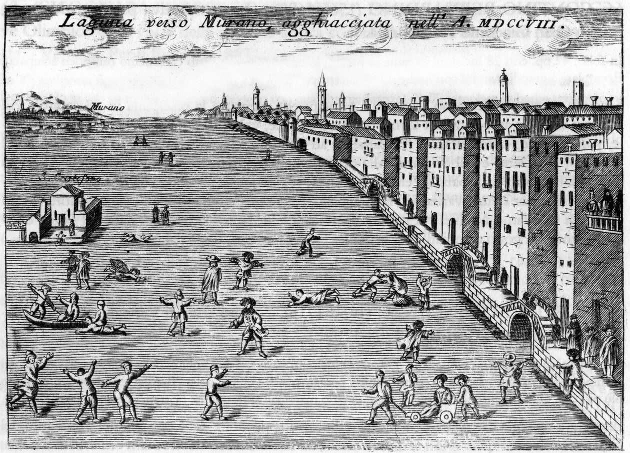 Veneza, Itália. A luguna em direção ao gelo de Murano em 1708 em "Singularidade de Veneza" de Vincenzo Coronelli (1650-1718). de Vincenzo Maria Coronelli