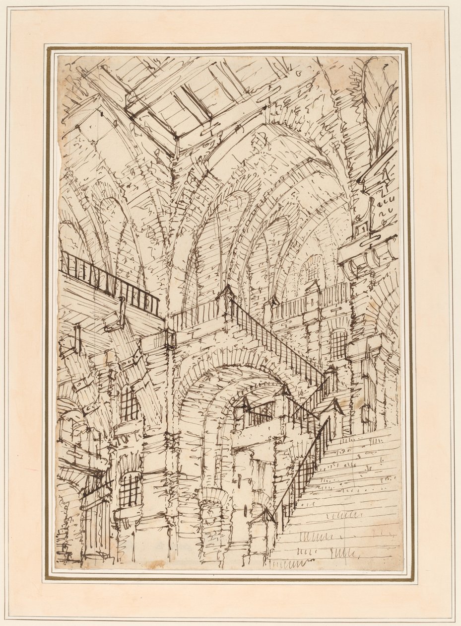 Um interior de prisão com uma escadaria monumental de Vincenzo Mazzi