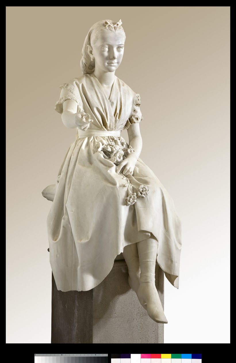 Retrato de Marquise Virginia Busti Porro como Menina ou Menina oferecendo uma flor de Vincenzo Vela