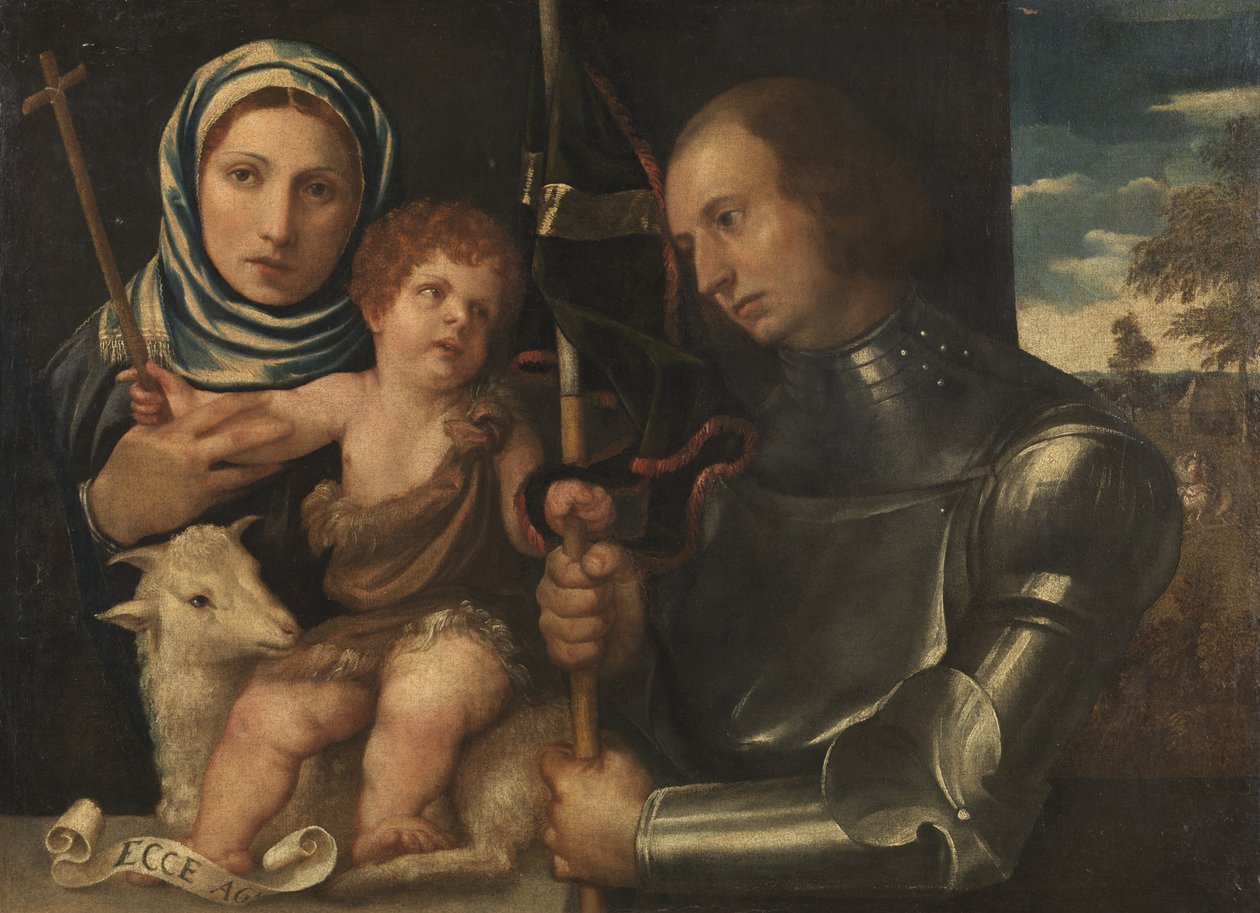 São João infantil com uma santa e uma santa guerreira, 1510-20 de Vincenzo di Biagio Catena