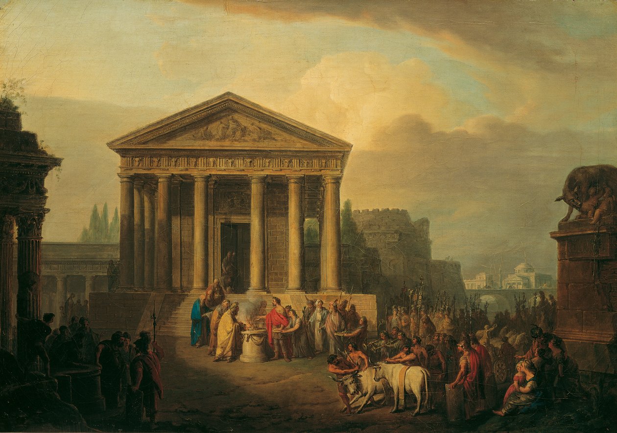 Ato de sacrifício em frente a um templo romano de Vinzenz Fischer