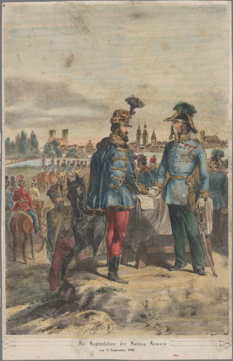 O general György Klapka rende a fortaleza de Komárom ao marechal de campo Jacob Julius von Haynau em 2 de outubro de 1849 de Vinzenz Katzler