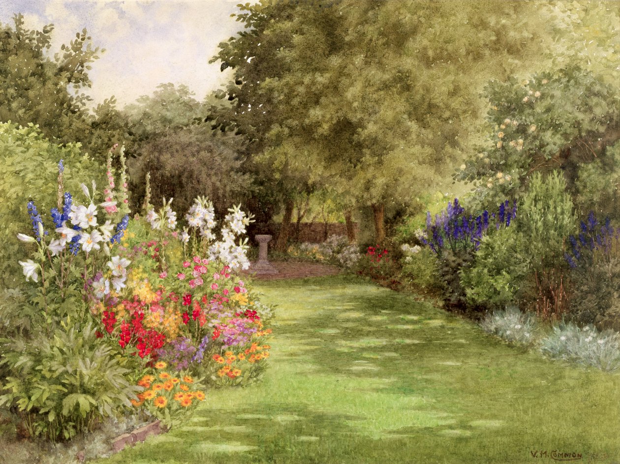 Um jardim em julho, c.1910 (wc no papel) de Violet Common