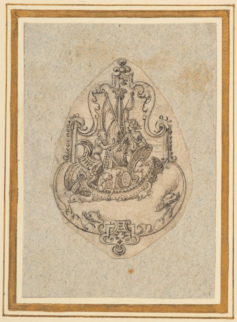Desenho para um pingente que representa Baco no mar de Virgilius the elder Solis