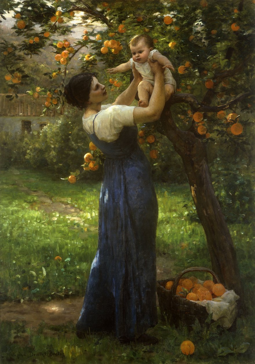 Mãe e filho em um laranjal (óleo sobre tela) de Virginie Demont Breton