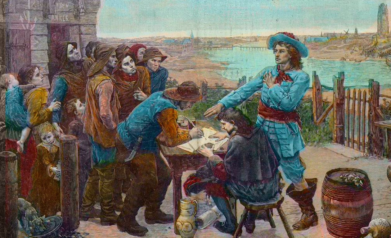 O corsário francês Jean Bart com os pescadores de Dunquerque - O corsário Jean Bart (1650-1702) com os pescadores de Dunquerque - Gravura após a pintura de Virginie Demont-Breton (Demont Breton) destruída durante a Segunda Guerra Mundial) de Virginie Demont Breton